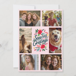 SEASONS GREETINGS Hand-Drawn CUSTOM 6 PHOTO Holiday Card