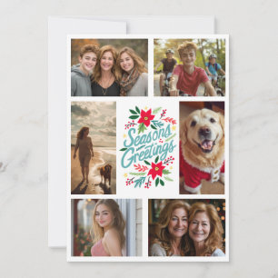 SEASONS GREETINGS Hand-Drawn CUSTOM 6 PHOTO Holiday Card