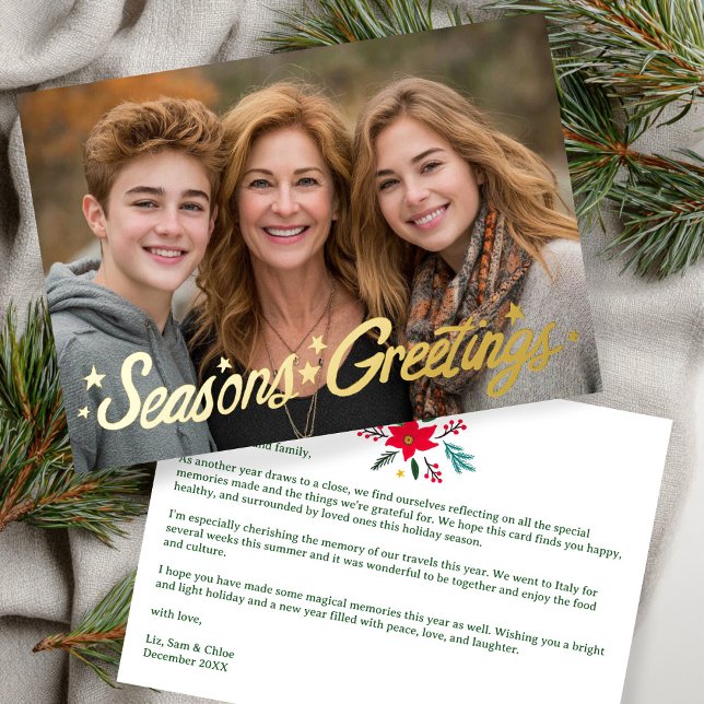 SEASONS GREETINGS Hand-Drawn Script CUSTOM Photo   Foil Holiday Card (SEASONS GREETINGS Hand-Drawn Script CUSTOM Photo GOLD Foil Holiday Card
)