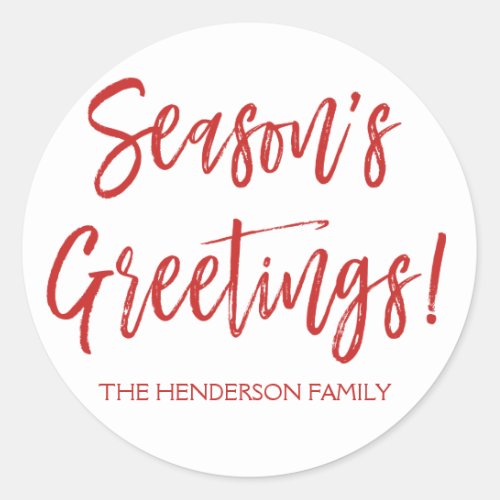 Seasons Greetings Hand Lettered Script Christmas Classic Round Sticker