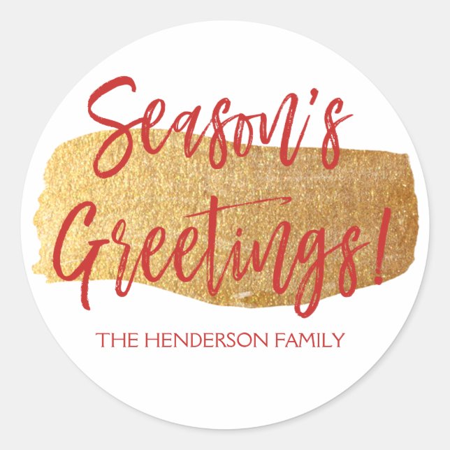 Season's Greetings Hand Lettered Script Christmas Classic Round Sticker (Front)