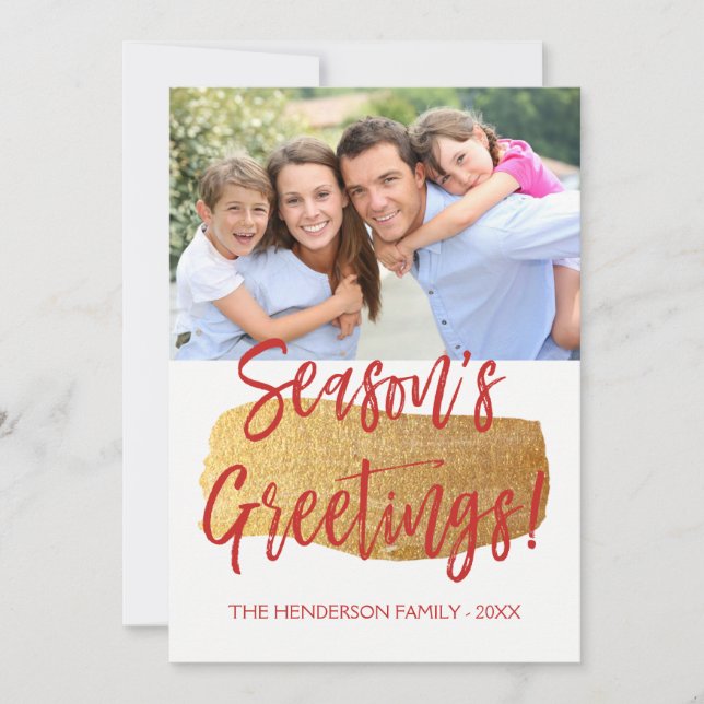 Season's Greetings Hand Lettered Script Photo Card (Front)