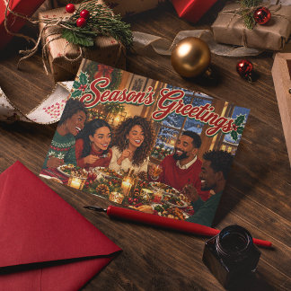 Season's Greetings Holiday Black American Postcard