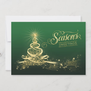 Season's Greetings Holiday Card Green, Faux Gold