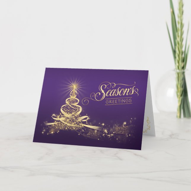 Season's Greetings Holiday Card | Purple Faux Gold (Front)