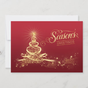 Season's Greetings Holiday Card Red, Faux Gold