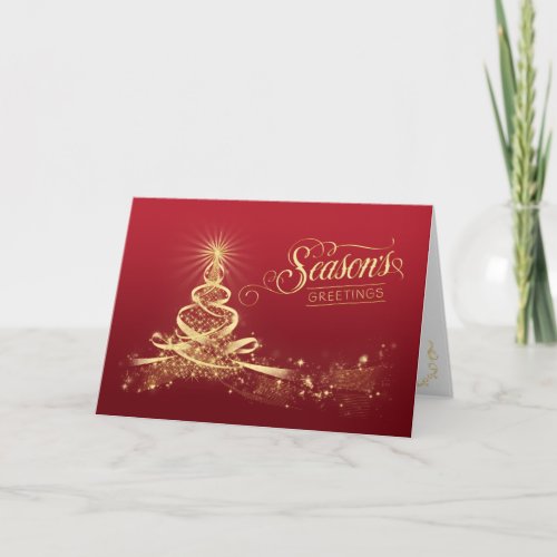 Seasons Greetings Holiday Card  Red Faux Gold