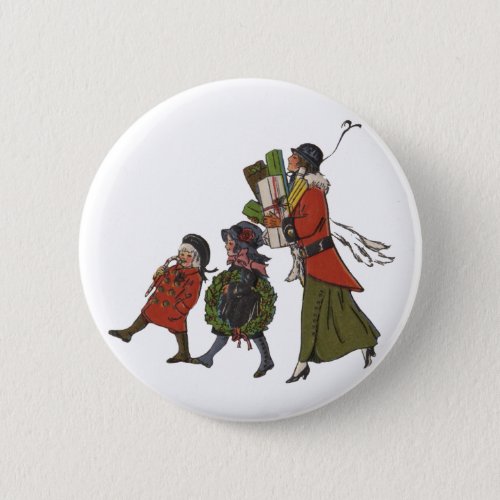 Seasons Greetings Holiday Christmas Art Print Button