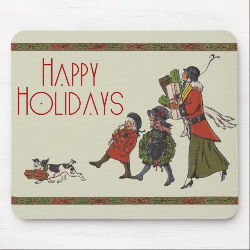 Seasons Greetings Holiday Christmas Art Print Mouse Pad
