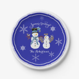 Season's Greetings Holiday Party Snowmen Snowflake Paper Plates