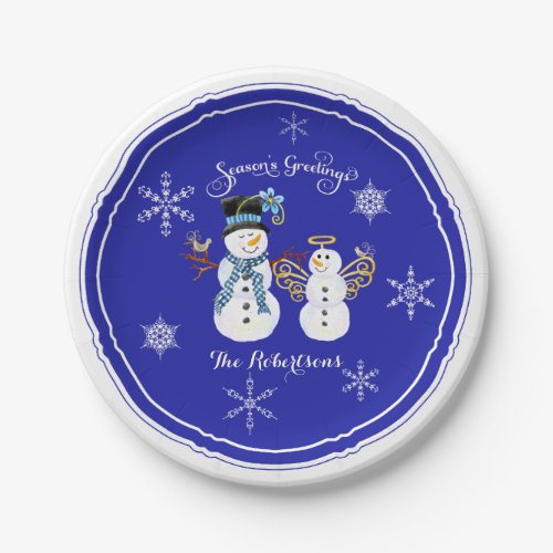 Seasons Greetings Holiday Party Snowmen Snowflake Paper Plates