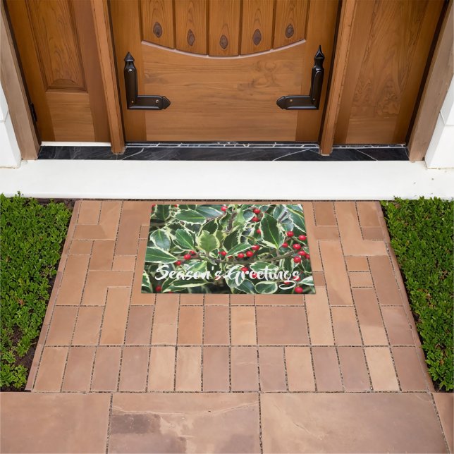 Season's Greetings Holly Berry Holiday Doormat (Outdoor)