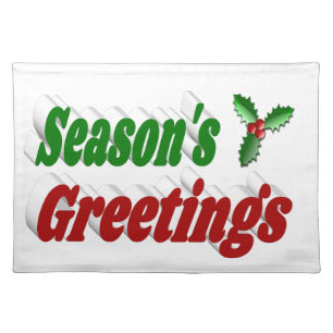 Seasons Greetings Holly Christmas typography Cloth Placemat