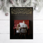 Seasons Greetings Holly Leaves Photo Foil Holiday Card<br><div class="desc">Original holly leaves design with editable greeting over full bleed photo. Optional photo gradient overlay fir legibility of the foil.</div>