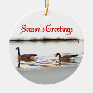 Season's Greetings - Honkers - Canada Geese Ceramic Ornament