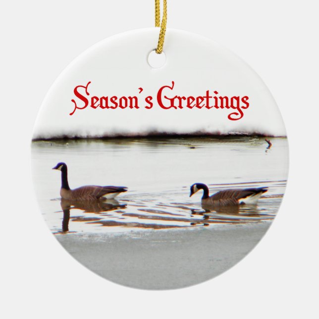 Season's Greetings - Honkers - Canada Geese Ceramic Ornament (Front)