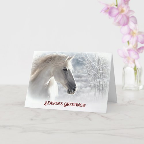 Seasons Greetings Horse and Snow Beautiful Card