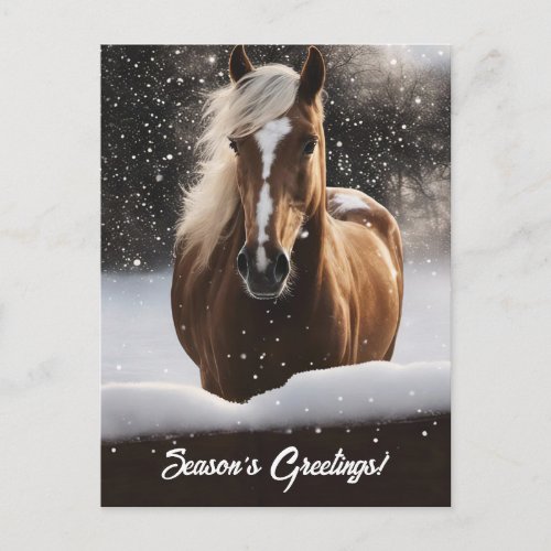 Seasons Greetings Horse and Snow Holiday Postcard