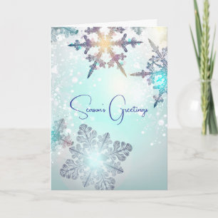 Seasons Greetings Ice Blue Snowflake  Letterpress Thank You Card