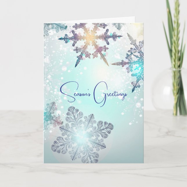 Seasons Greetings Ice Blue Snowflake  Thank You Card (Front)