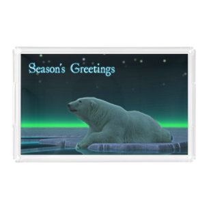 Season's Greetings - Ice Edge Polar Bear Acrylic Tray