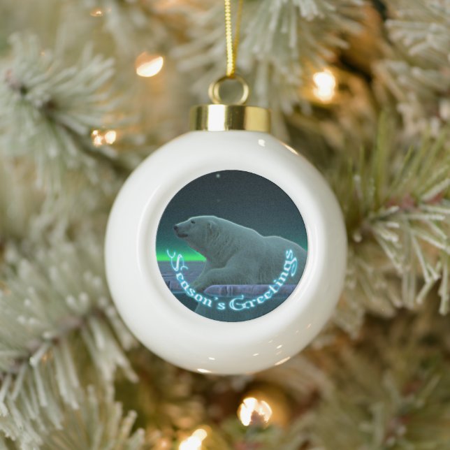 Season's Greetings - Ice Edge Polar Bear Ceramic Ball Christmas Ornament (Tree)