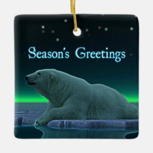 Seasons Greetings _ Ice Edge Polar Bear Ceramic Ornament