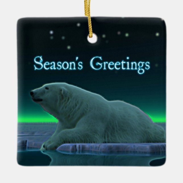 Season's Greetings - Ice Edge Polar Bear Ceramic Ornament (Front)