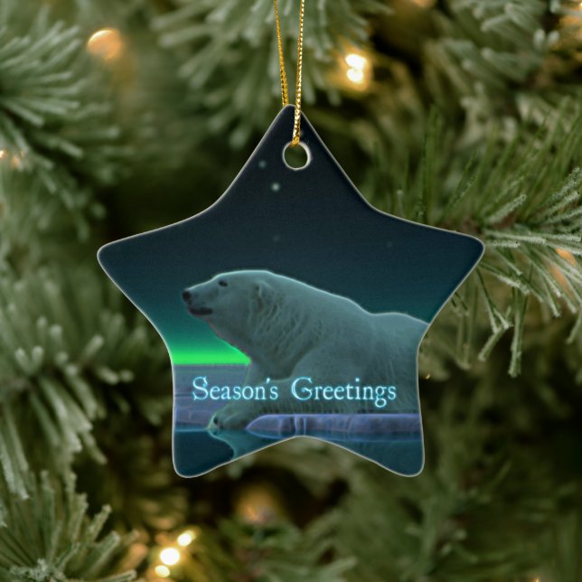 Season's Greetings - Ice Edge Polar Bear Ceramic Ornament (Tree)