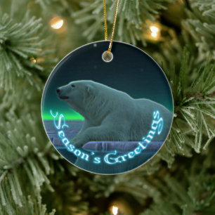 Season's Greetings - Ice Edge Polar Bear Ceramic Ornament
