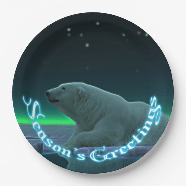 Season's Greetings - Ice Edge Polar Bear Paper Plates (Front)