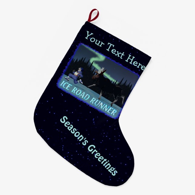 Season's Greetings - Ice Road Runner Large Christmas Stocking (Front (Hanging))