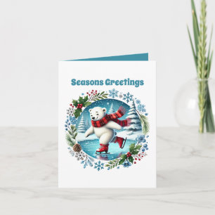 Seasons Greetings ice skating bear customizable Holiday Card