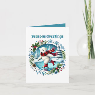 Seasons Greetings ice skating bear customizable Holiday Card