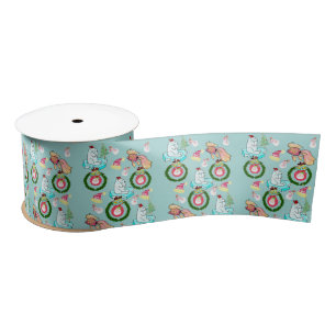 Seasons Greetings, Joy Merry Christmas Polar Bear Satin Ribbon