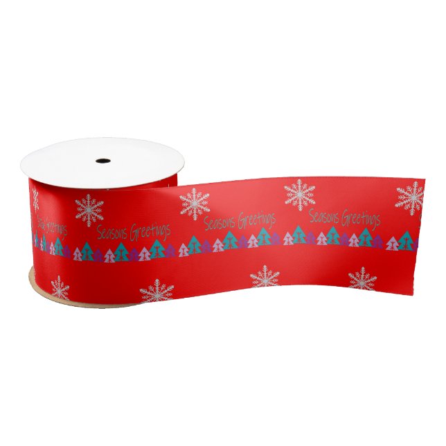 Seasons Greetings, Joy Merry Christmas Red Ribbon (Spool)