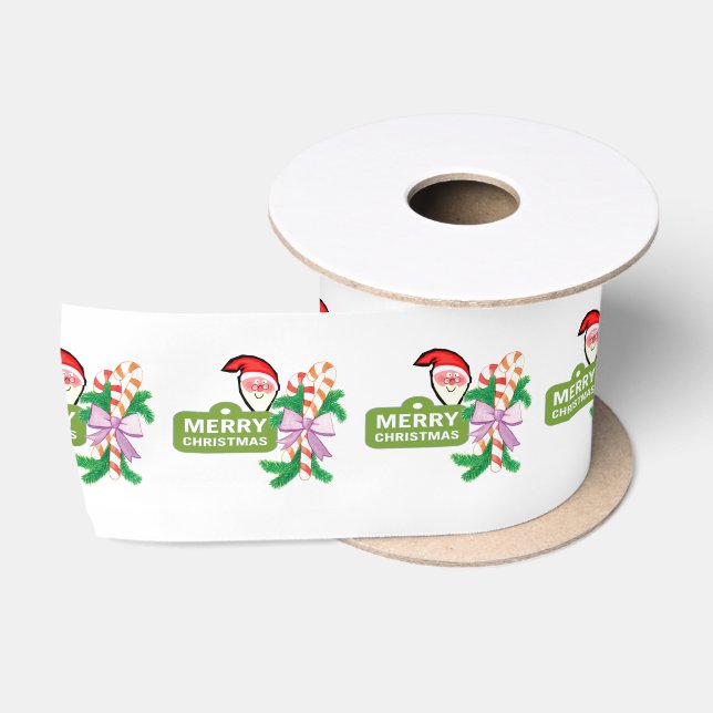 Seasons Greetings, Joy Merry Christmas Santa Claus Satin Ribbon (Spool)