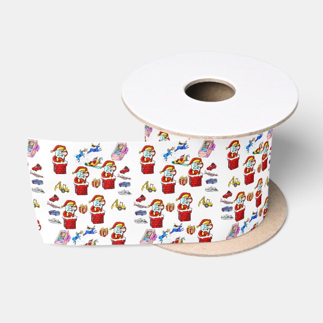 Seasons Greetings, Joy Merry Christmas Santa Claus Satin Ribbon (Spool)