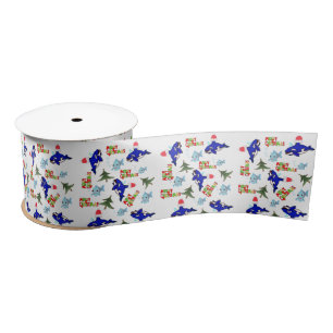 Seasons Greetings, Joy Merry Christmas Shark Fish Satin Ribbon