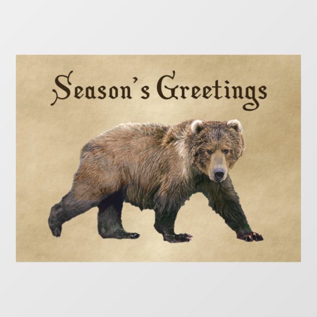 Season's Greetings - Kodiak Bear Window Cling (Sheet)