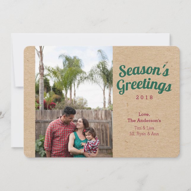 Seasons Greetings Kraft Photo Holiday Card (Front)