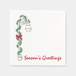 Season's Greetings Lamppost Bow Christmas Holiday Paper Napkins