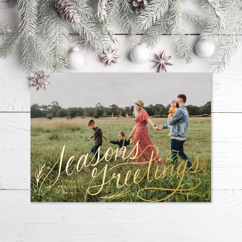 Seasons Greetings Lettered Foil Holiday Card