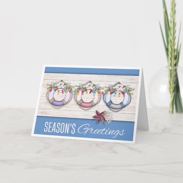 Season's Greetings (Life Preservers) Christmas Hol Holiday Card (Front)