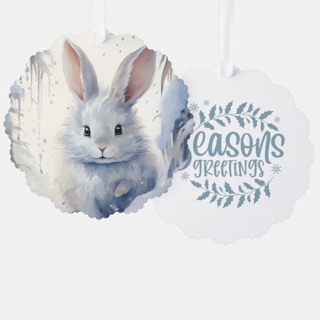 Season's Greetings Little Rabbit In Snow Ornament Card (Front/Back)