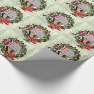 Season's Greetings Mailbox Wreath Wrapping Paper