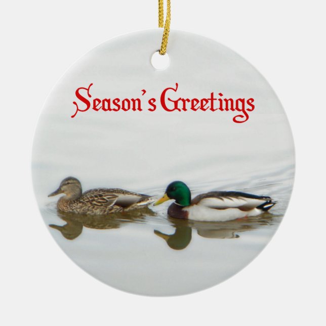 Season's Greetings - Mallards Ceramic Ornament (Front)