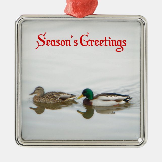 Season's Greetings - Mallards Metal Ornament (Front)