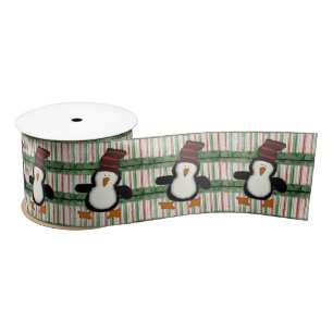 Seasons Greetings, Merry Christmas Penguin Satin Ribbon