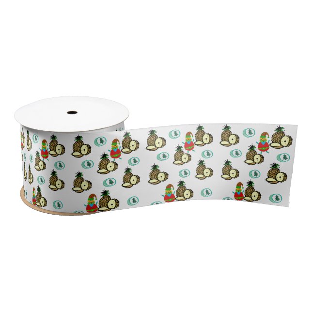 Seasons Greetings, Merry Christmas Tree Pineapple  Satin Ribbon (Spool)
